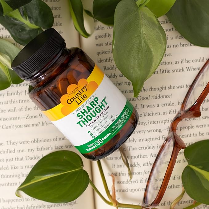 Country Life Sharp Thought - Memory &amp Cognitive Support Supplement – Sharp-PS Gold Phosphatidylserine + DHA – Promotes Mental Clarity &amp Faster Recall – Gluten-Free 30 Capsules