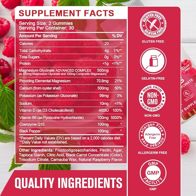 Magnesium Glycinate Gummies 400 mg with 100 mg Composite magnesium - Chelated Magnesium Potassium Supplement with Vitamin D B6 Supports Calm Sleep Memory &amp Muscle CrampsSugar Free - 180 Gummie