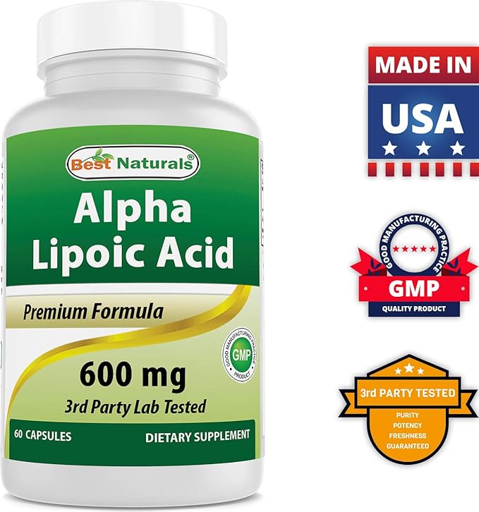 Best Naturals Alpha Lipoic Acid 600 mg 60 Capsules - ALA Powerful Antioxidant (60 Count (Pack of 2))