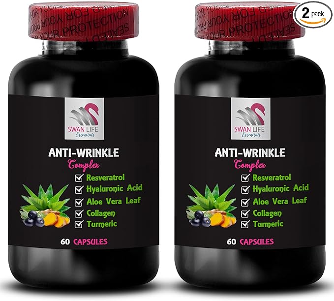 Alpha Lipoic Acid - Anti-Wrinkle Complex - Green Coffee Bean Aloe Vera Collagen Care L-Glutathione Lycopene Hydration Power Grape Seed Turmeric Skin Texture Finish 2 Bottles 120 Capsules