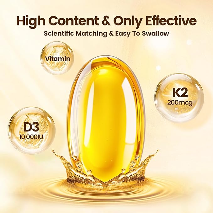 VivoNu Vitamin D3 K2 10000 IU with MK7-300 Virgin Coconut Oil Softgels 2 in 1 Vitamins D &amp K Complex | Vitamina D3 con K2 ((1Bag)