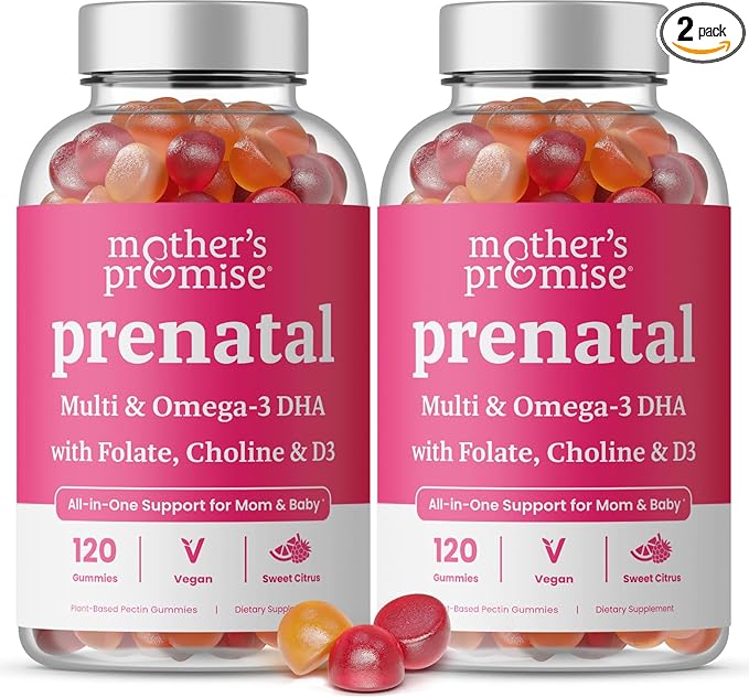 Prenatal Vitamin Gummies with DHA | Vegan Prenatal Vitamins for Women with Omega 3 Folate Choline &amp D3 Pregnancy Vitamins for Fetal Development | Gummy Multivitamin Supplement 120 Count (2-Pac