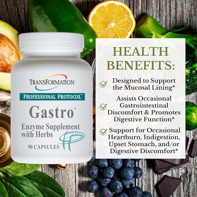 TRANSFORMATION THE GENESIS OF GOOD HEALTH Gastro Enzyme Supplement with Herbal Blend &amp Vitamin E Formula to Alleviate Gastrointestinal Discomfort Support for Relief of Heartburn 90 Capsules