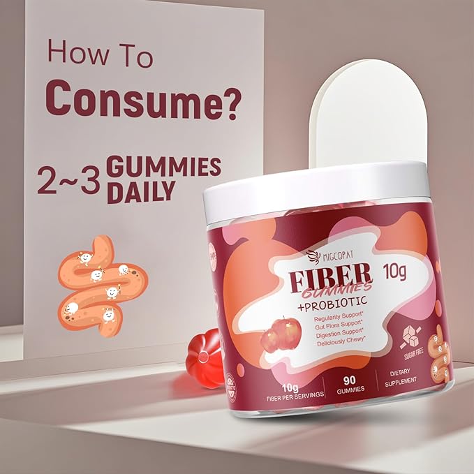 Sugar Free Fiber Supplement 10g Fiber Gummies for Adults Apple Flavor with Probiotics Vitamin C ACV Inulin Support Digestive Health 90 Count (Pack of 2)