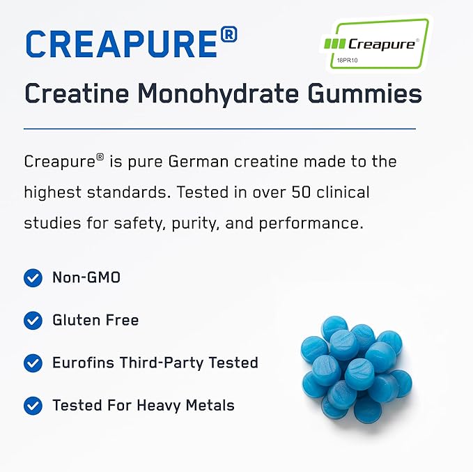 SteelFit Creapure Creatine Monohydrate Gummies for Men &amp Women Blue Raspberry - Gym Workout Nutritional Supplements for Muscle Gain Brain Health &amp Strength Building Dietary Supplement 120 G