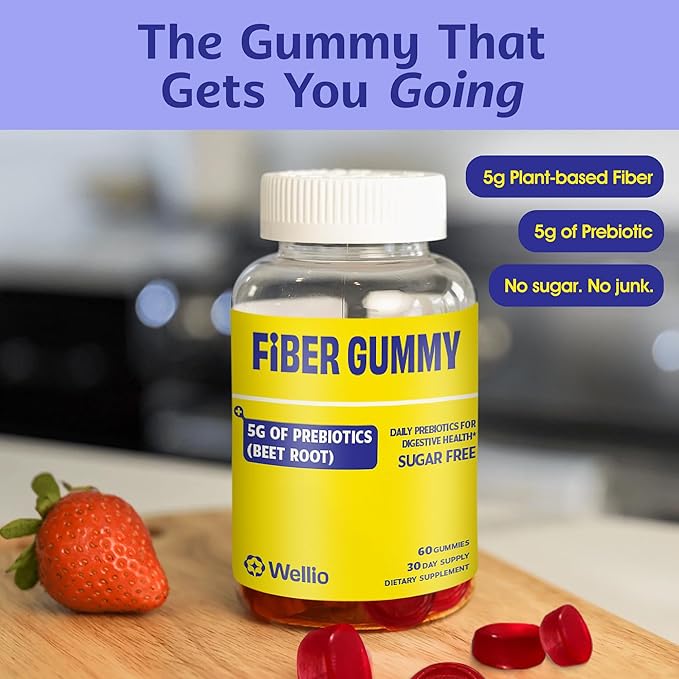 Fiber Gummies for Adults – Sugar Free Prebiotic Fiber Supplement with FOS GLP-1 &amp Digestive Support – 5g Natural Fiber per Serving – Non-Stick Fruit Flavor – 60 Count – Made in USA