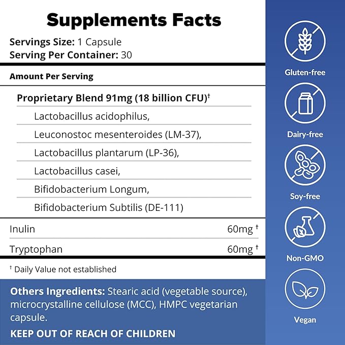 BiotiQuest Simple Slumber Probiotics to Help Improve Sleep Quality and Gut Health 18 Billion CFU Non-GMO and Gluten Free 30 Capsules