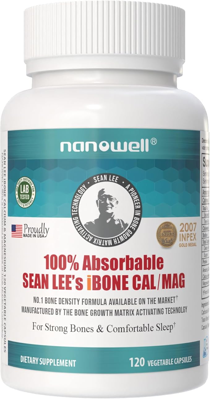 NANOWELL Sean Lee's iBone Cal Mag - Bone Health Calcium &amp Magnesium Supplement - 120 Vegetable Capsules 30 Day Supply