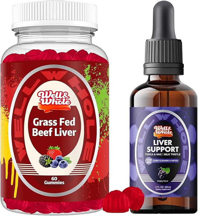 Well&ampWhole Grass Fed Beef Liver Gummies and Liver Support Liquid Drops