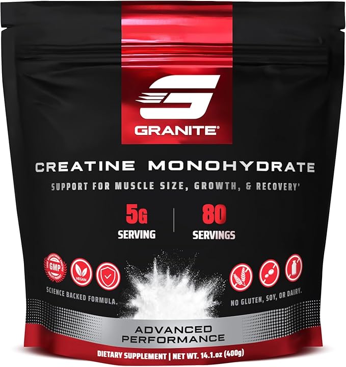 Granite Creatine Monohydrate Supports Strength Endurance &amp Muscle Recovery Creatine for Men &amp Women Soy-Free Dairy-Free Gluten-Free (80 Servings)