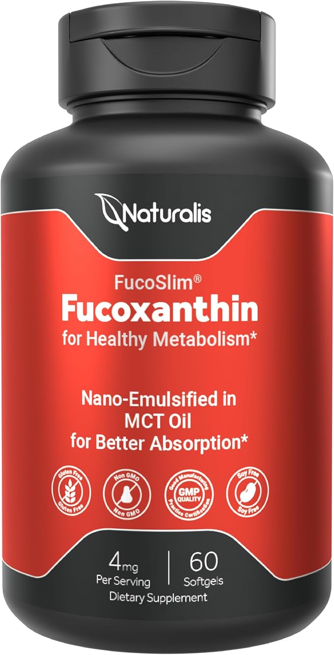 Naturalis New Zealand Fucoxanthin (4mg) | Made with FucoSlim® | Non-GMO Soy &amp Gluten Free | 60 Softgels (2 Month Supply)