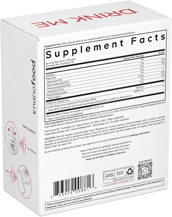 Codeage Wonder Heart Liquid CoQ10 Liposomal Ubiquinone Supplement Coenzyme Q10 Heart Vitamins Non-GMO Sunflower Phosphatidylcholine Vegan Blend Raspberry Flavored Softgel Pack of 30 Pouches