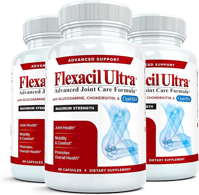 (3 Bottles Maximum Strength Joint Health &amp Support Supplement | Glucosamine Chondroitin Hyaluronic Acid &amp MSM | Flexibility Support for Healthy Knee &amp Back. 60 Capsules Each