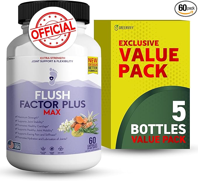 Flush Factor Plus Max Natural Essences Natural Joint Support Supplement 60 Capsules 20 Days Supply Gluten Free Sugar Free Non-GMO Made in USA (5)