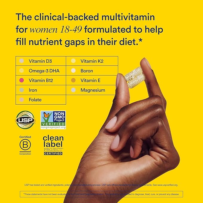 Ritual Multivitamin for Women 18+ with Vitamin D3 for Immune Support* Vegan Omega 3 DHA B12 Iron Gluten Free Non GMO USP Verified Citrus 30 Day Supply 60 Capsules