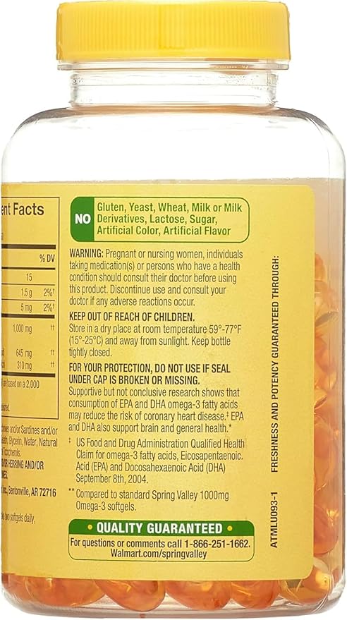 Spring Valley Omega-3 Mini from Fish Oil 1000 mg 120 Count Dietary Supplement Omega 3 Mini Softgels Set with Basket Goods Store