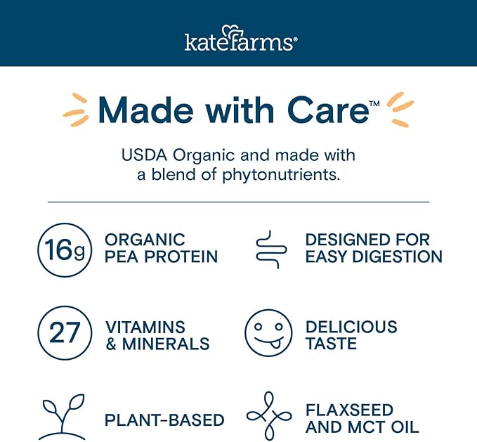 KATE FARMS Organic Adult Peptide 1.0 Formula Vanilla Sole-Source Hydrolyzed Plant-Based Nutrition for Oral or Tube Feeding 11 Fl oz (12 Pack)