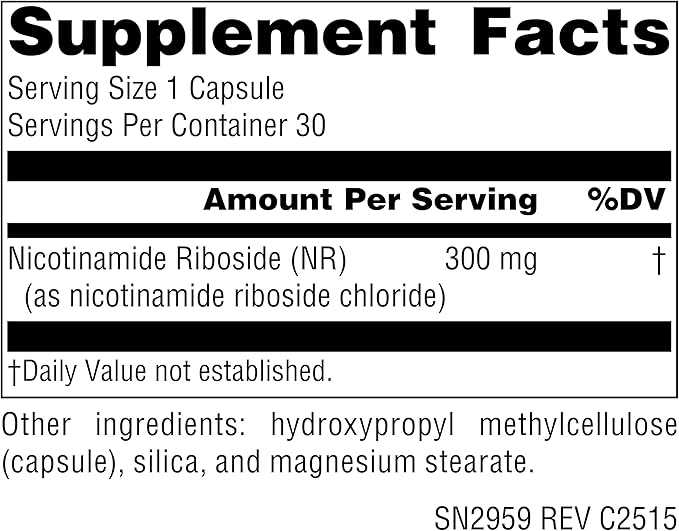 Source Naturals NR Nicotinamide Riboside Vegan Dietary Supplement for Mitochondria Healthy Aging Cells &amp Energy* Premier Fuel for NAD+ Levels 300 mg - 30 Vegan Capsules