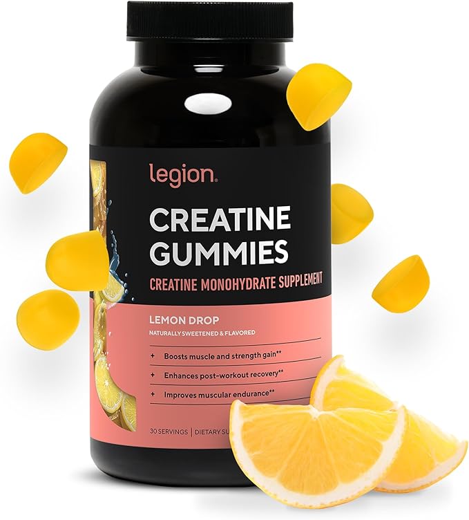 LEGION Creatine Monohydrate Gummies – Clean Chewable Creatine Supplement for Strength Endurance &amp Muscle Recovery – 30 Lemon Drop Flavor Servings – No Artificial Flavors or Sweeteners.