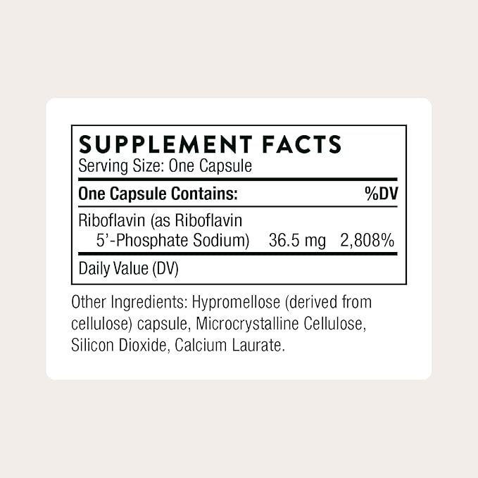 THORNE - Riboflavin 5'-Phosphate - Bioactive Tissue Ready Form of Vitamin B2 for Methylation Support* - Vitamin B2 Supplement - Third-Party Certified - Gluten Dairy &amp Soy-Free - 60 Capsules