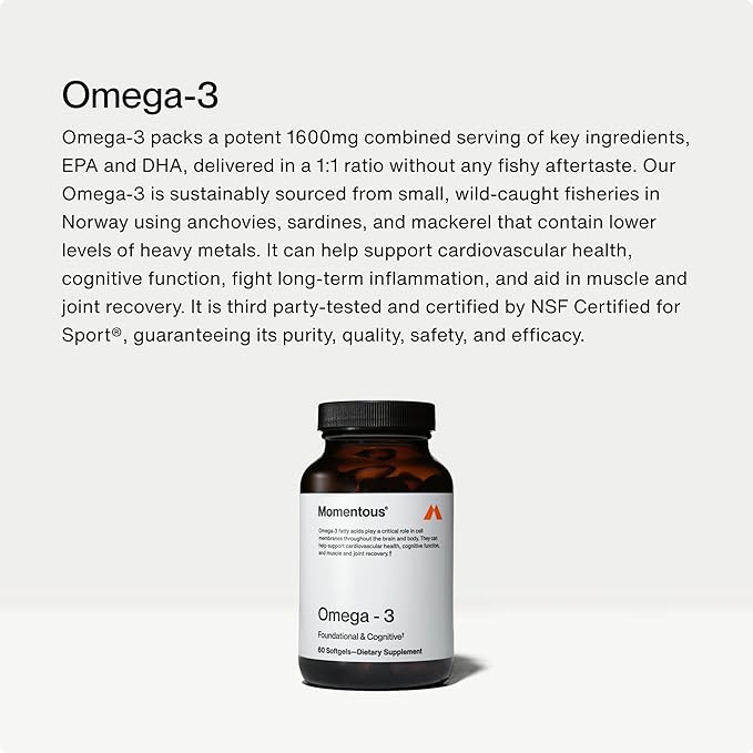 Momentous Creatine Monohydrate Powder &amp Omega-3 Fish Oil 1600 mg - Daily Omega-3 Supplement for EPA &amp DHA -Supports Strength Lean Muscle Recovery &amp Joint Health - NSF Certified for Spo