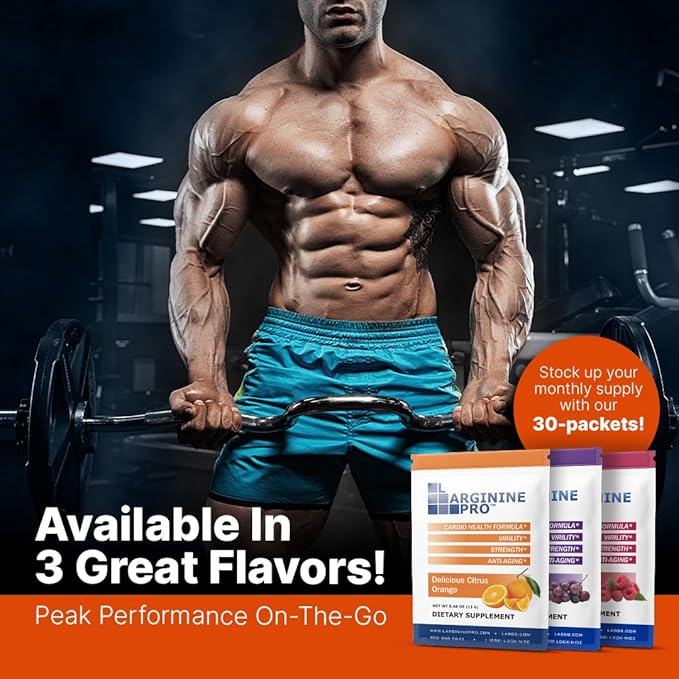 L-ARGININE PRO | 5500mg L-Arginine Plus L-Citrulline 1100mg Orange Powder Drink Mix Supplement for Increased Nitric Oxide Production