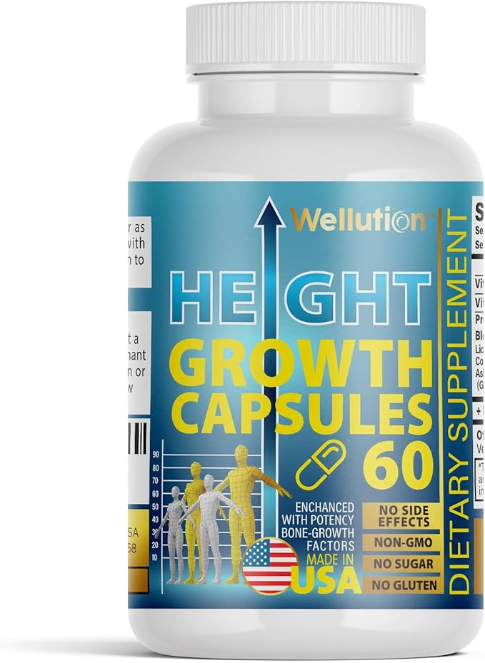WELLUTION Bone Strength &amp Growth Support for Kids &amp Teens – Calcium Collagen Vitamin D3 &amp Herbal Blend – 60 Capsules Non-GMO Gluten-Free Made in USA