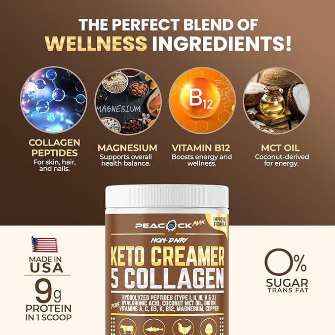 Collagen Keto Coffee Creamer Powder 12.22 oz Pack of 4 Hydrolyzed Collagen Peptides with Coconut MCT Oil Magnesium Unflavored Protein Powder Sugar Free Coffee Creamer for Smoothies