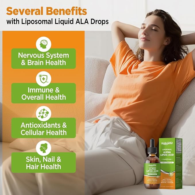 Liposomal Liquid Alpha Lipoic Acid drops 600 MG R-Alpha Lipoic Acid Supplement with Biotin &amp Multivitamins ALA for Antioxidant Brain Health and Nerve Support Pineapple Flavor Sugar Free 2 FL