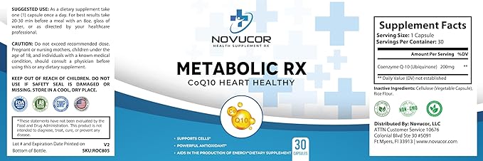 CoQ10 Ubiquinone Supplement 30 Capsules Energy and Cellular Health Support