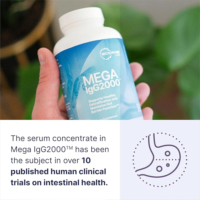 Microbiome Labs Mega IgG2000 Capsules - Dairy Free Bovine Colostrum Supplement Alternative - Immunoglobulin Supplement from Bovine Serum to Support Digestive Health (120 Capsules)