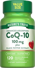Nature's Truth CoQ10 100mg | 120 Softgels | High Absorption | Non-GMO &amp Gluten Free Coenzyme Supplement | with Black Pepper Extract