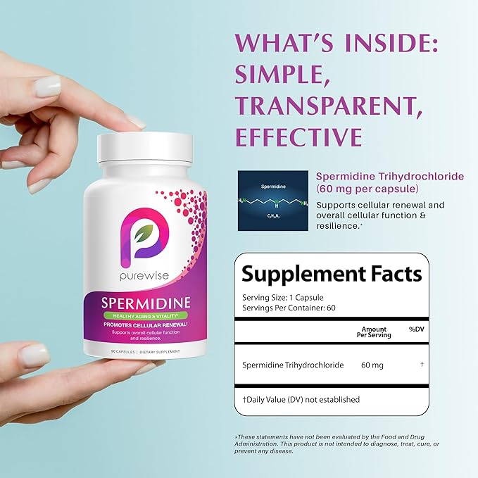 Spermidine Supplements | Supports Healthy Aging &amp Vitality | Promotes Cellular Renewal &amp Function for Longevity &amp Energy Support | 60 Capsules