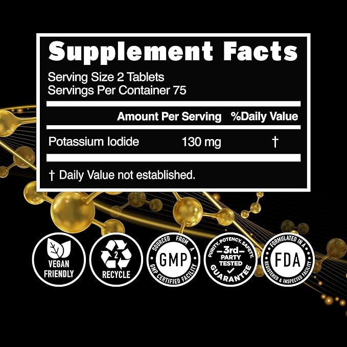 Premium Potassium Iodide Tablets Natural KI Pills to Support Immunity 130 mg per Serving 300 Count
