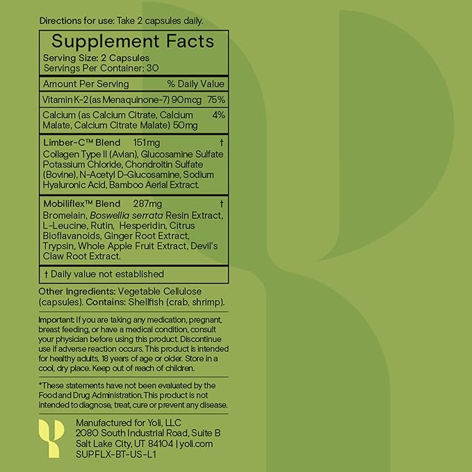 Yoli® Flex - Joint Support Supplement - Glucosamine Chondroitin and Vitamin K2 Joint Function Supplements
