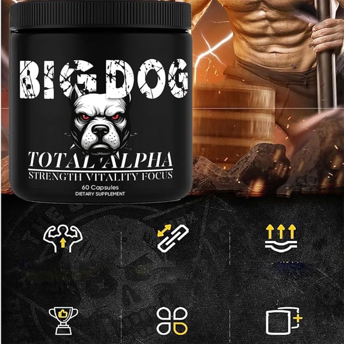 Big Dog 3-in-1 Total Alpha Blend for Men Non-GMO - Natural Energy &amp Endurance Support 60 Count (1)