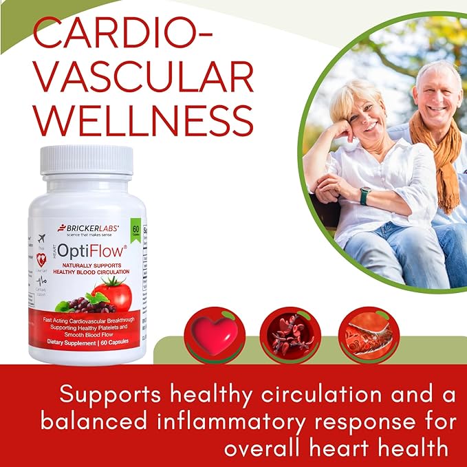 Bricker Labs OptiFlow Circulation Supplement – Supports Healthy Blood Flow &amp Cardiovascular Function Vascular Health with FruitFlow &amp resVida Resveratrol Gut-Friendly Formula 60 Capsules