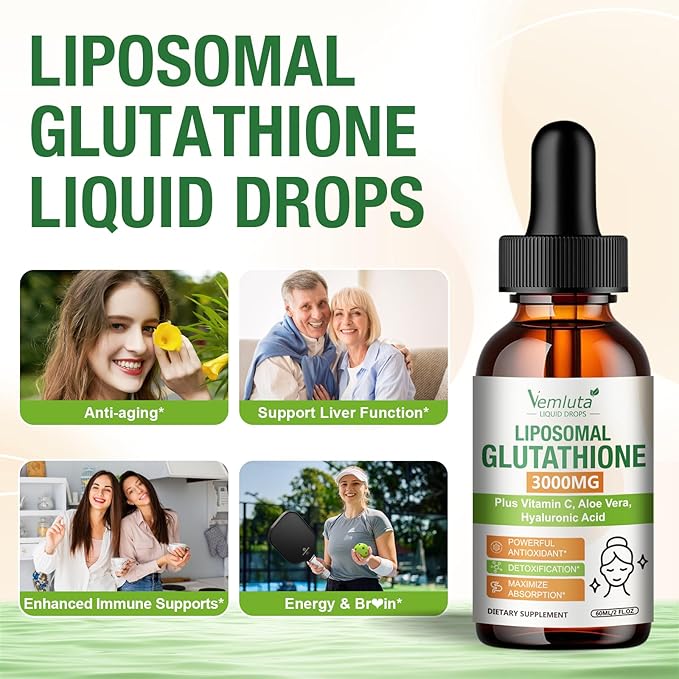 2 Pack 3000mg Liposomal Glutathione Liquid Drops 98% Absorption Liposomal Glutathione with Vitamin C for Women Glutathione Liposomal Supplement Powerful Antioxidant Complex for Immune System Liver