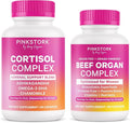 Pink Stork Primal Nutrition &amp Stress Supplements | Cortisol Complex &amp Beef Organ Bundle for Women | Adaptogen Stress Support Energy &amp Hormone Balance