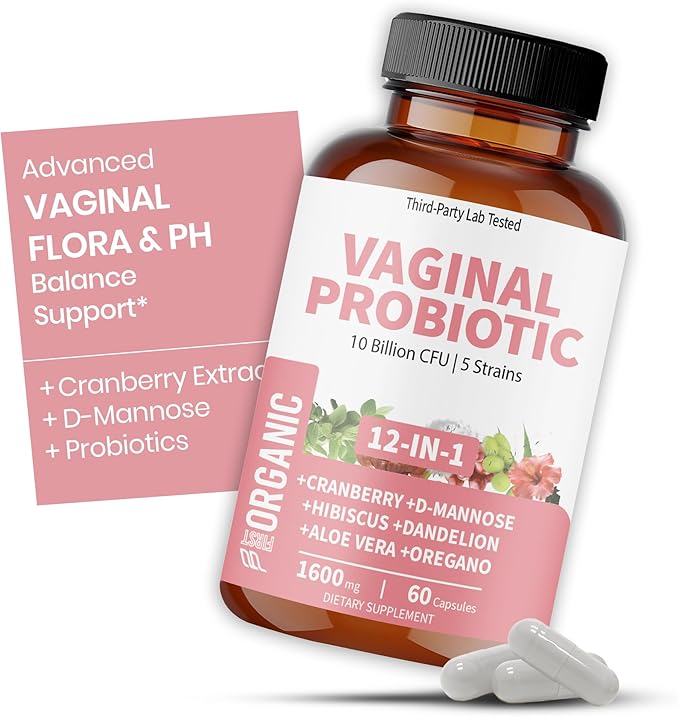 Women’s Vaginal Microflora Probiotic Complex | Everyday Freshness &amp Comfort Formula | 12-in-1 Blend with Cranberry D-Mannose &amp Hibiscus | Third-Party Tested cGMP Facility Vegan Non-GMO 60