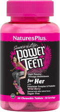 NaturesPlus Source of Life Power Teen for Her Natural Berry - 60 Chewable Tablets - High Potency Multivitamin - Sugar Free Vegan - 30 Servings