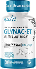 Nutri NAC Ethyl Ester + Glycine - Extra Strength 375mg - NACET withe Selenium - 80% Bioavailability - N-Acetylcysteine - Anti Aging Supplement Boost Glutathione - 60 Capsules - 3rd Party Tested