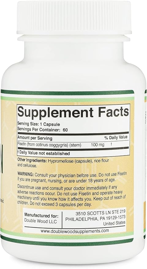 Fisetin Supplement - 100mg of Bioactive Flavnonols 60 Count (Bioflavonoid Polyphenols Supplement Similar to Apigenin Luteolin and Quercetin) Aging Support Senolytic by Double Wood (Pack of 2)