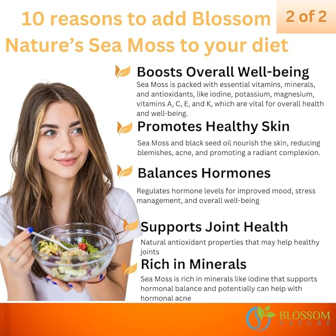 10-in-1 Irish Sea Moss Veggie Caps 3000mg Black Seed Oil Ashwagandha Bladderwrack Burdock Turmeric Apple Cider Vinegar Manuka Honey Dandelion Black Pepper - Made in US(Veggie Caps Unflavored)