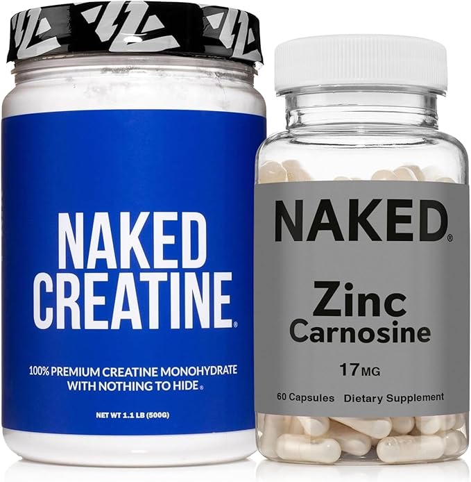 NAKED Zinc Carnosine 17mg (60 Capsules) + NAKED Pure Micronized Creatine Monohydrate 500g (100 Servings) – Vegan Non-GMO Gluten Free Soy Free