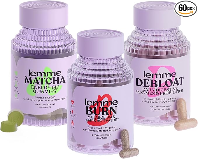 Lemme Burn Debloat &amp Matcha Bundle - Metabolism &amp Fat Burning Capsules + Bloating &amp Gas Relief Capsules + Energy B12 Gummies - Gluten-Free Non-GMO - 60 ct. ea