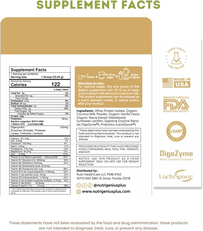All-in-One Nutrition Whey Protein Isolate with Probiotics Digestive Enzime Vitamins and Minerals Vanilla 30 Servings Gluten Free Keto Friendly No Sugar