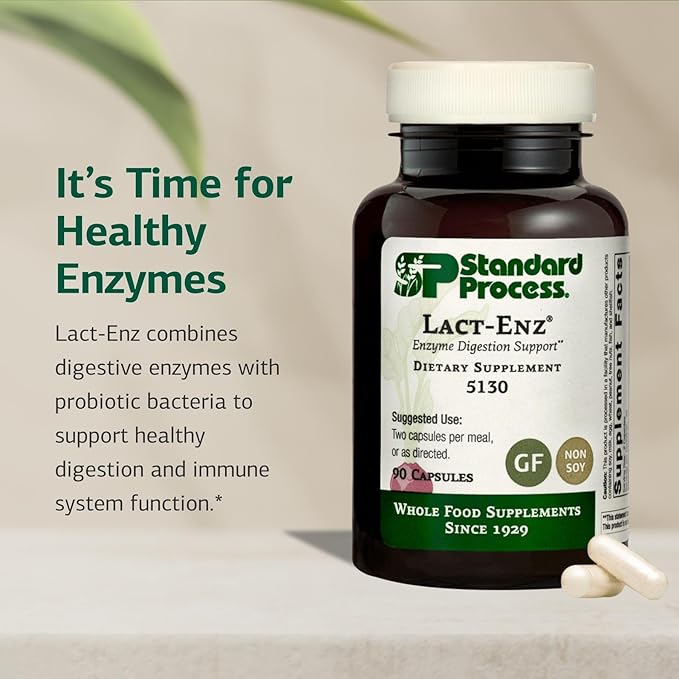 Standard Process Lact-ENZ - Enzyme Digestion Support - Probiotic Digestive Car &amp Immune System Support - Gluten-Free Non-Dairy &amp Non-Soy - 90 Capsules (45 Servings)