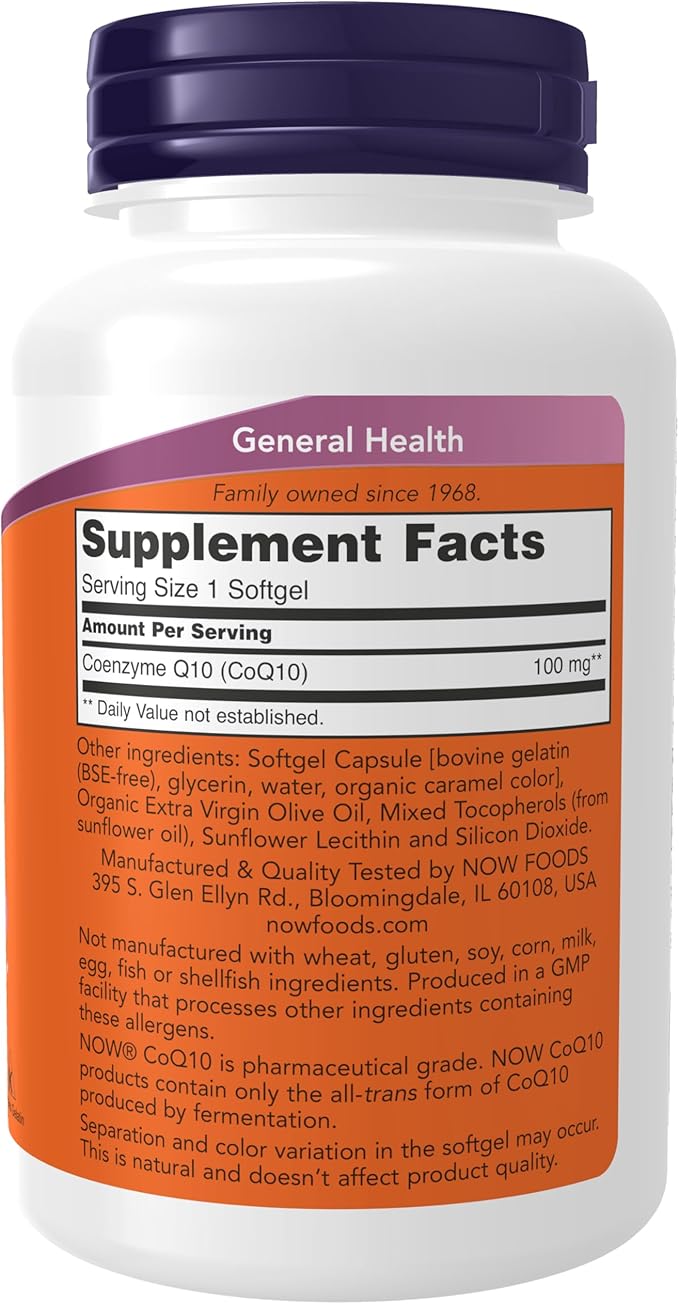 NOW Foods Supplements CoQ10 (Coenzyme Q10) 100 mg Pharmaceutical Grade Cardiovascular Health* 150 Softgels
