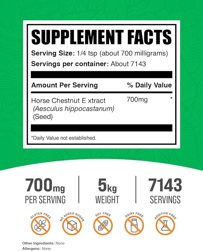 BulkSupplements.com Horse Chestnut Extract Powder - Horse Chestnut Supplement Herbal Supplement - Gluten Free 700mg per Serving 5kg (11 lbs) (Pack of 5)